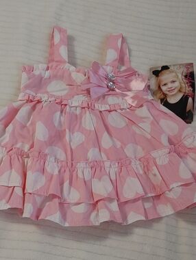 2 PC YoungHearts Pink Polka Dot Ruffle Sundress with Panty NWT